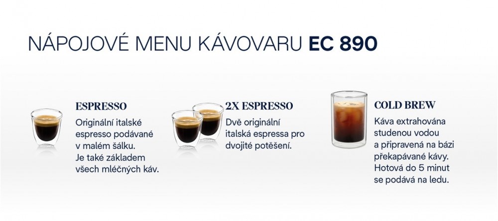 De'Longhi EC890.GR typy nápojů